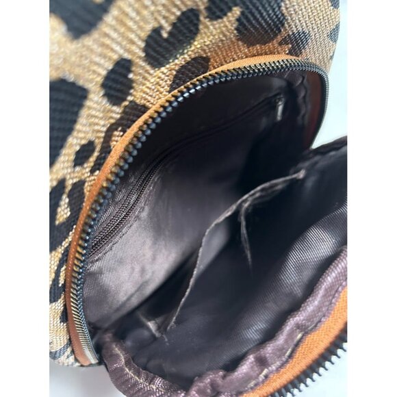 Leopard Print Sling Backpack With Multiple Zippered Pockets & Adjustable Strap - Picture 3 of 9